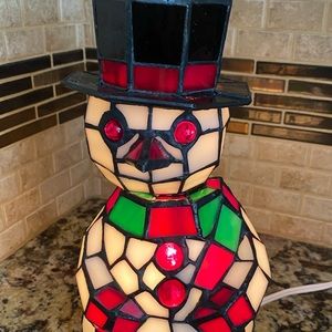 Stained Glass Bobble Head Lighted Snowman